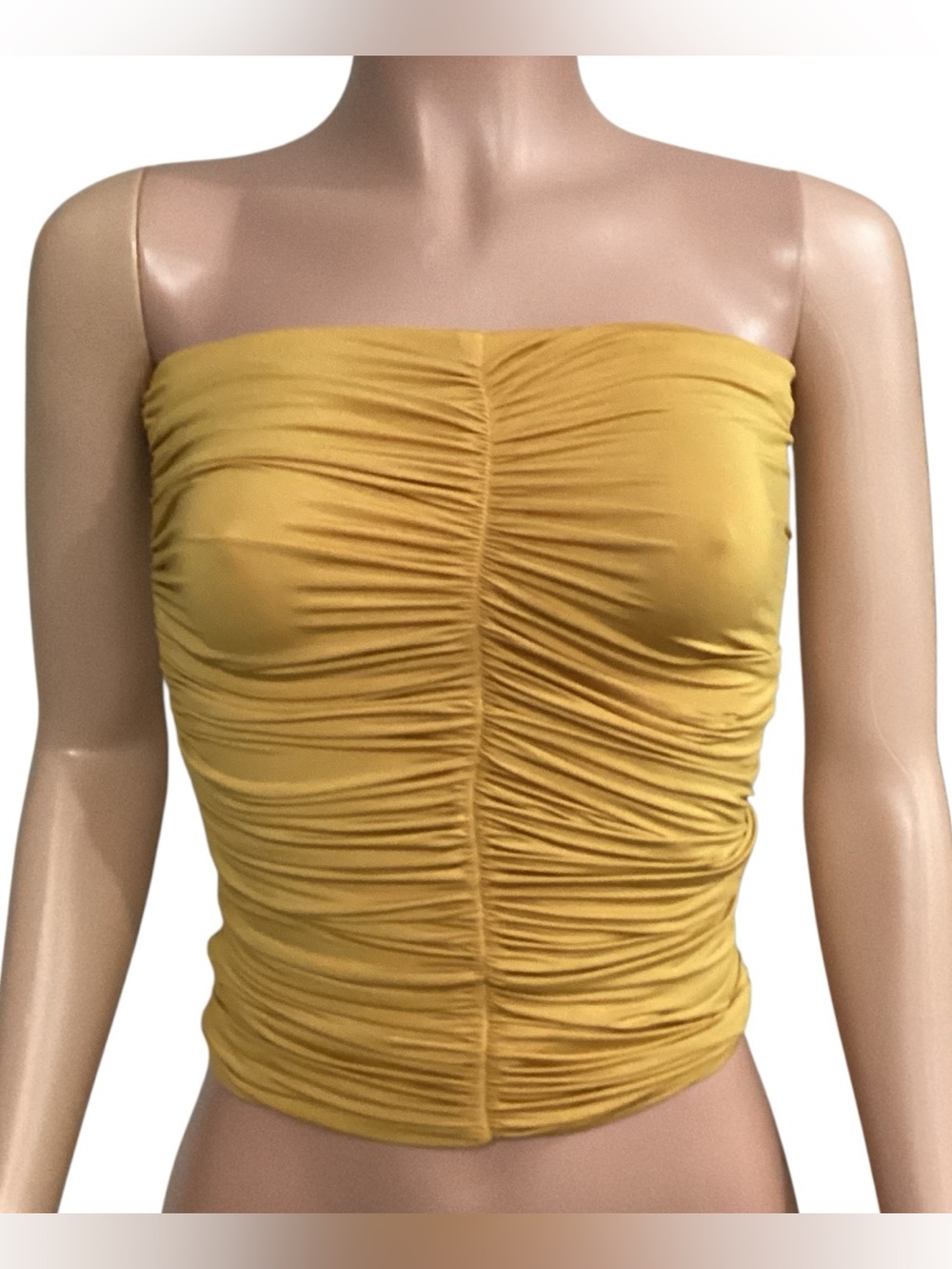 Oh Polly Yellow Gold Ruched Strapless Tube Top Size 4
